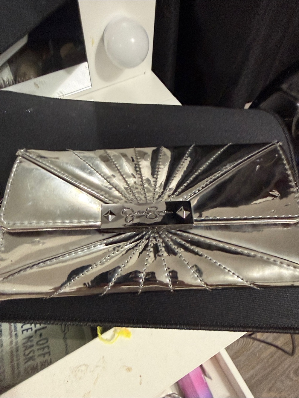 Jessica Simpson Silver Metallic Envelope Wallet